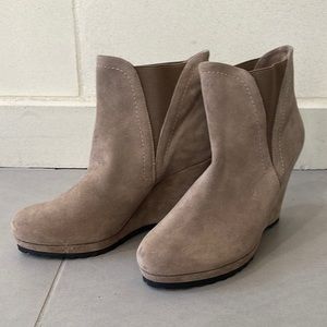 Beige Suede platform boot wedges